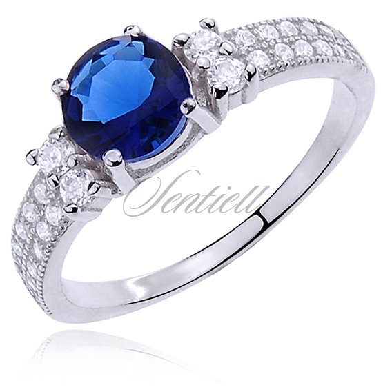 Silver (925) ring with sapphire & white zirconia