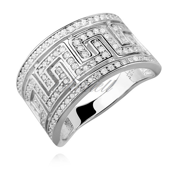 Silver (925) ring with white zirconia, greek pattern