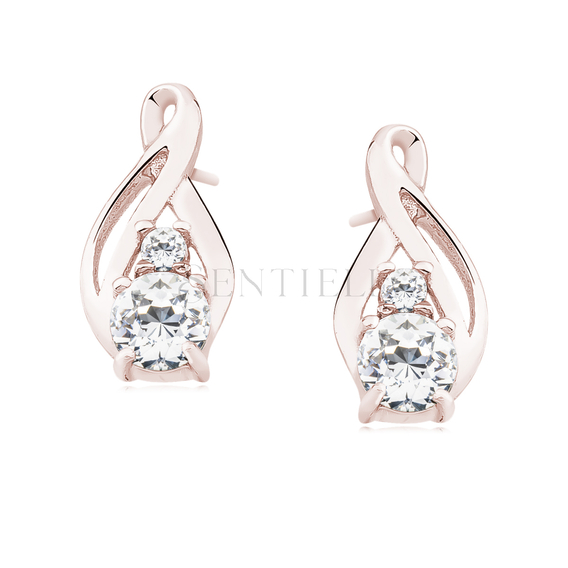 Silver (925) rose gold - earrings with white zirconia