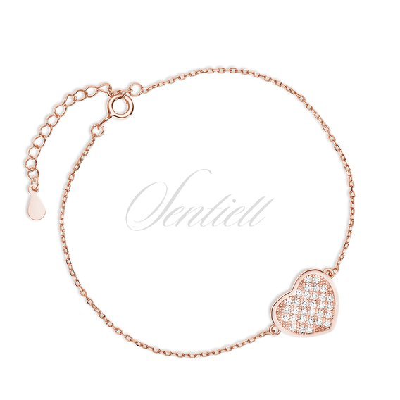 Silver (925) rose gold-plated bracelet, heart with zirconias