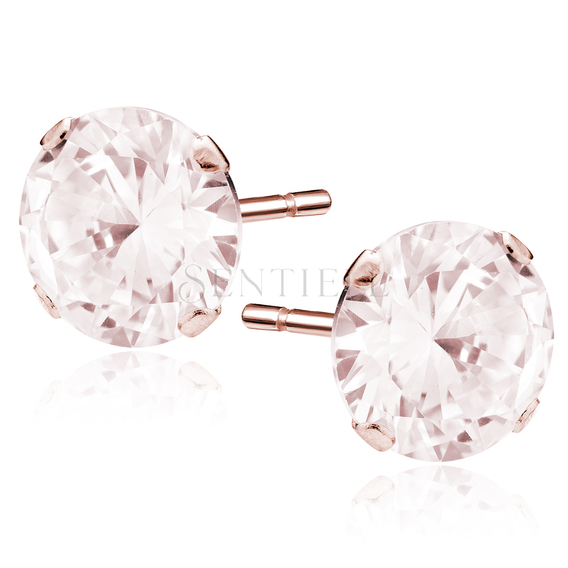 Silver (925) rose gold-plated earrings round zirconia diameter 10mm