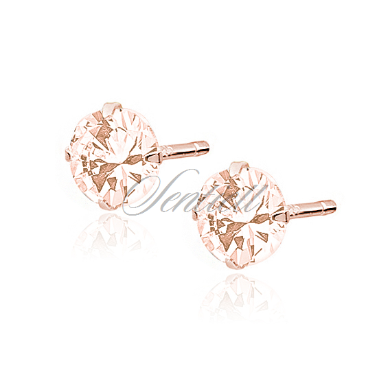 Silver (925) rose gold-plated earrings round zirconia diameter 5mm
