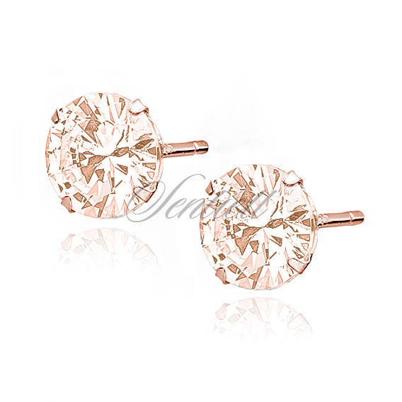 Silver (925) rose gold-plated earrings round zirconia diameter 7mm