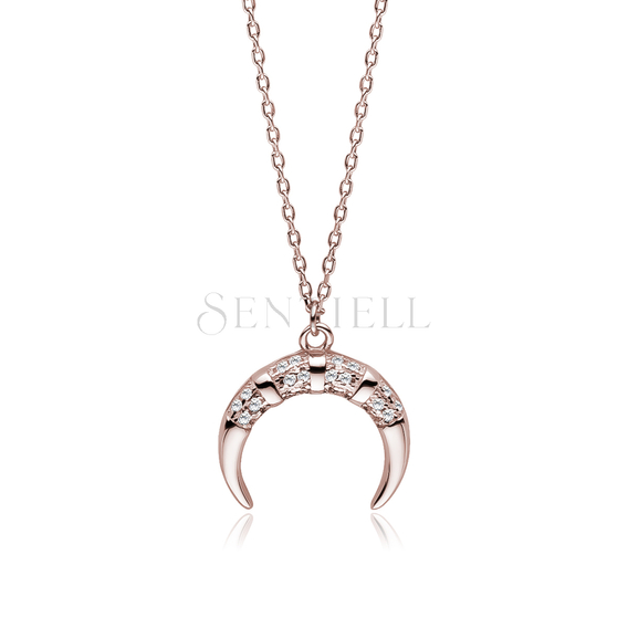 Silver (925) rose gold-plated necklace - crescent with zirconias