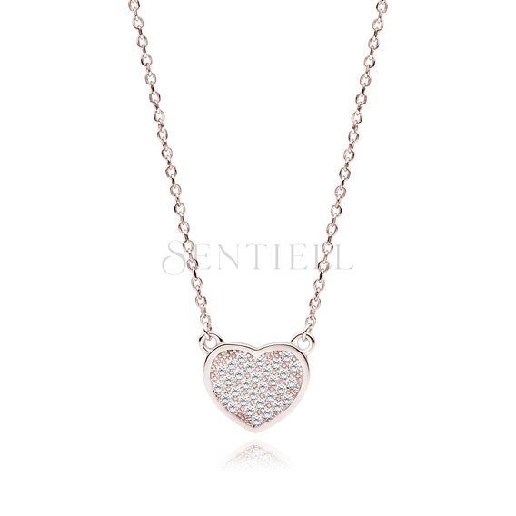 Silver (925) rose gold -plated necklace - heart with white zirconias