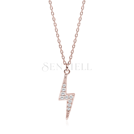 Silver (925) rose gold-plated necklace - lightning with zirconias