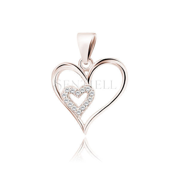 Silver (925) rose gold-plated pendant heart with white zirconias