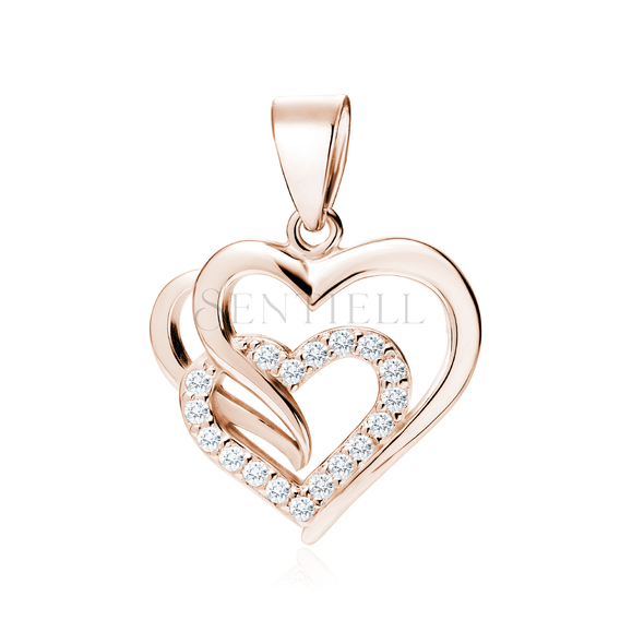 Silver (925) rose gold-plated triple heart pendant with white zirconia