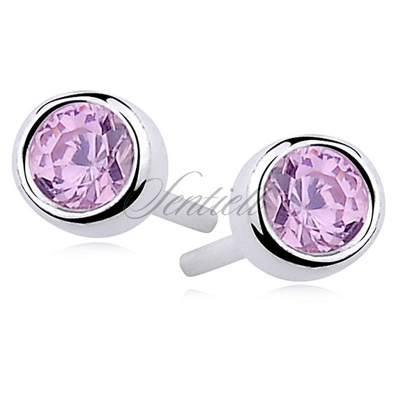 Silver (925) round earrings pink zirconia