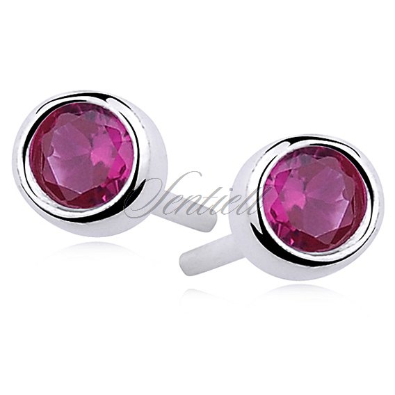 Silver (925) round earrings ruby colored zirconia