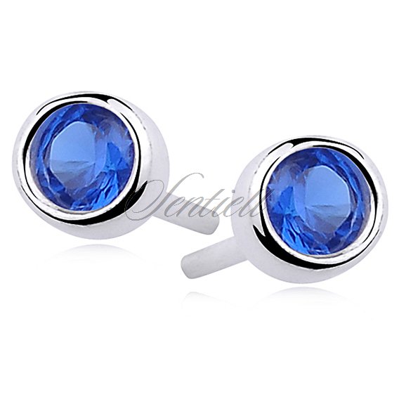 Silver (925) round earrings sapphire colored zirconia