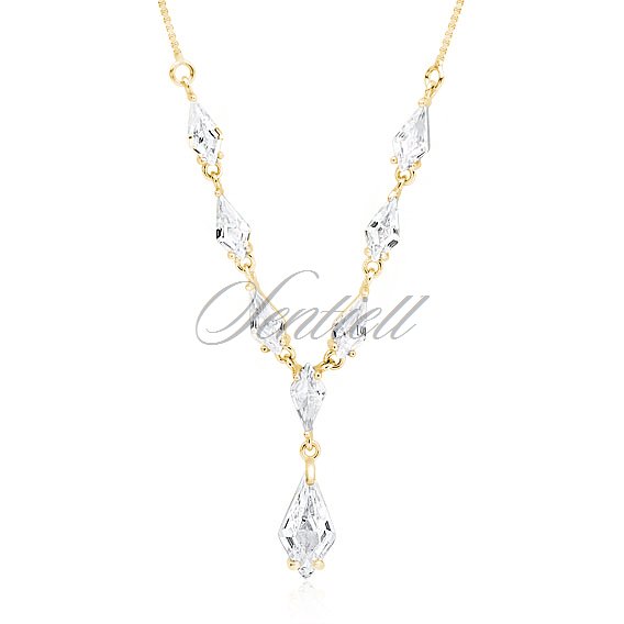 Silver (925) stylish, bridal, gold-plated necklace with zirconia