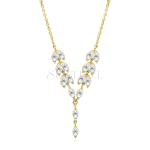 Silver (925) stylish, bridal, gold-plated necklace with zirconia