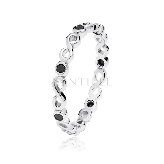 Silver (925) subtle ring with black zirconias - Infinity