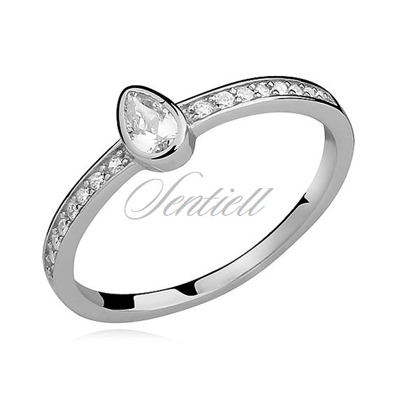 Silver (925) subtle ring with white zirconia tear