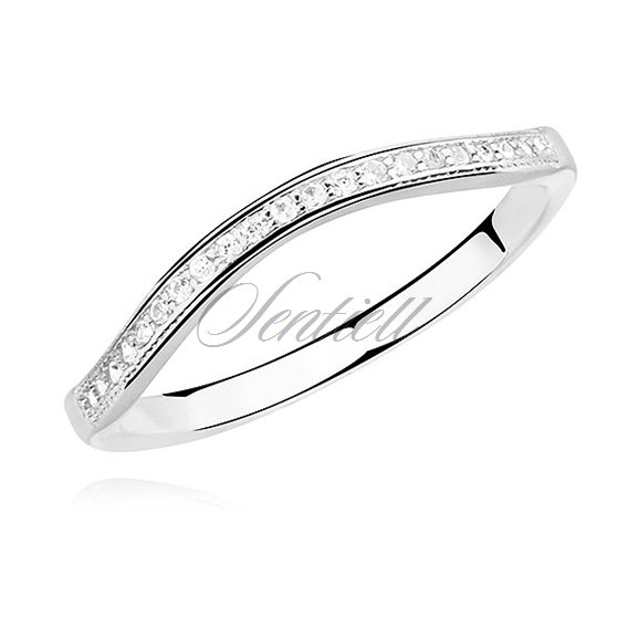 Silver (925) subtle ring with white zirconia - wave