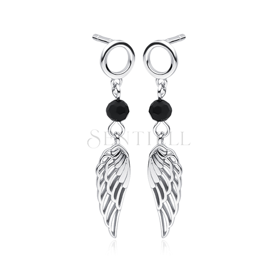 Silver (925) wings earrings with black zirconia / spinel