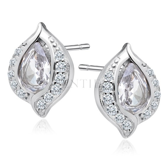 Silver, delicate earrings (925) white drop with white zirconias
