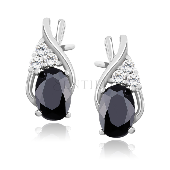 Silver, delicate earrings (925) with black zirconia