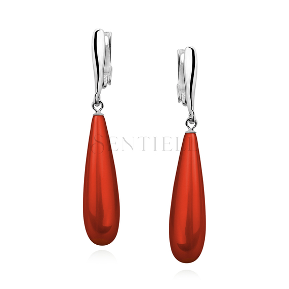 Silver earrings 925 tears - red shell pearl