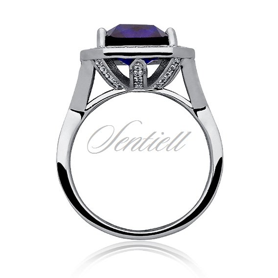 Silver fashionable (925) ring with sapphire colored zirconia