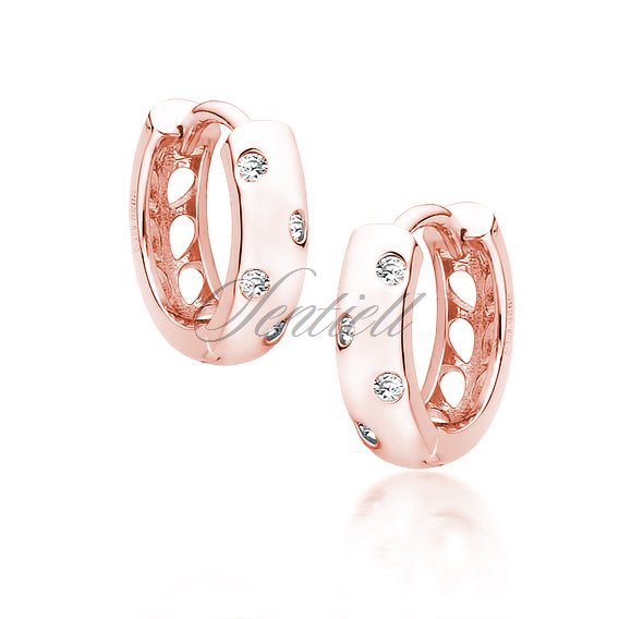 Silver rose gold-plated (925) earrings hoop with white zirconias
