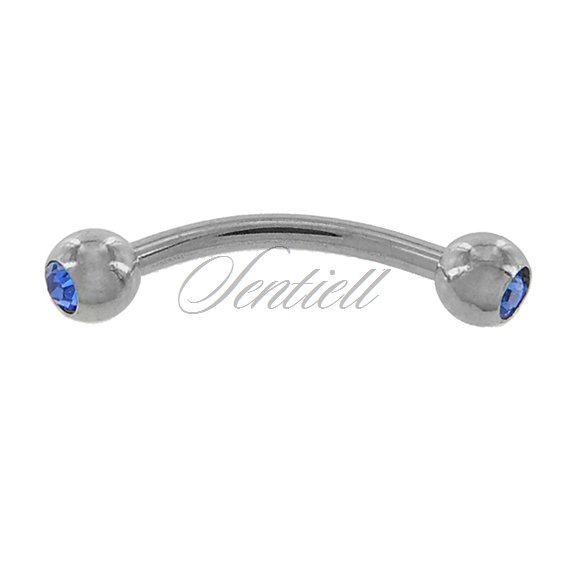 Stainless steel (316L) banana piercing for eyebrow - balls with blue zirconia