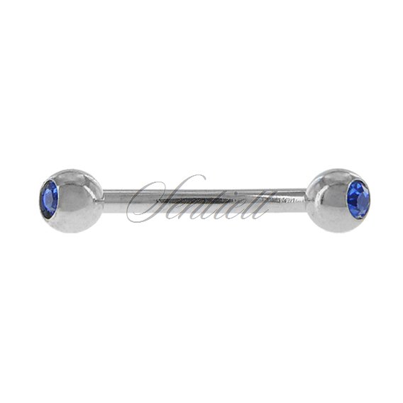 Stainless steel (316L) banana piercing for eyebrow - balls with blue zirconia