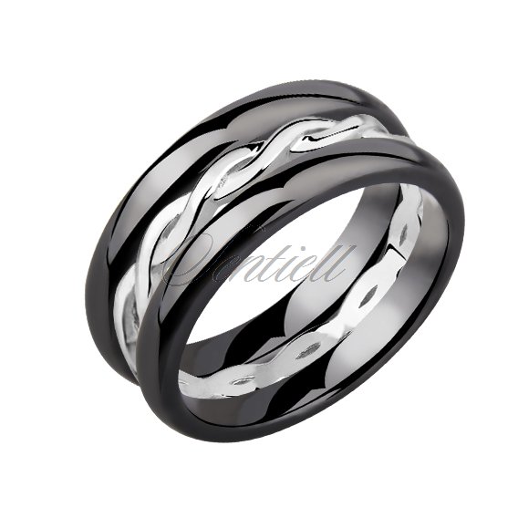 Two black ceramic rings and silver ring