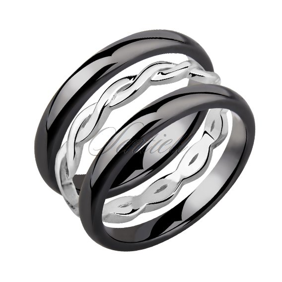 Two black ceramic rings and silver ring