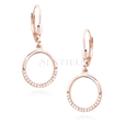 Silver (925) Earrings - cirlce with white zirconia, rose gold-plated