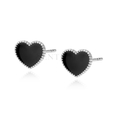 Silver (925) black enameled earrings - hearts