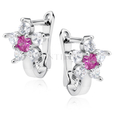 Silver (925) earrings white and deep pink zirconia flower