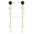 Silver (925) gold-plated earings - chains with balls, black onyx, mother of pearl