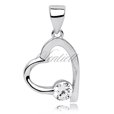 Silver (925) rhodium-plated pendant - heart with white zirconia