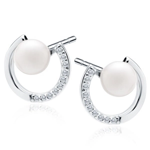Silver (925) pearl earrings with pearl and white zirconias
