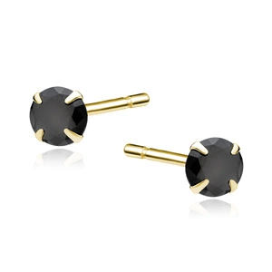 Silver (925) gold-plated earrings round black zirconia diameter 5mm