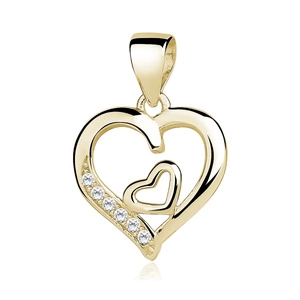 Silver (925) gold-plated pendant white zirconia - double heart 