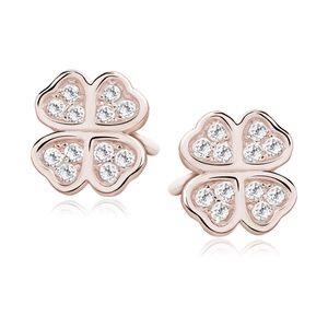 Silver (925) rose gold-plated clover earrings with zirconia