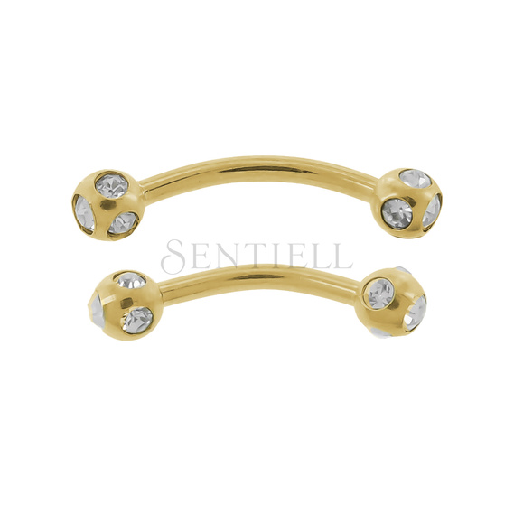 Stainless steel (316L) banana piercing for eyebrow - golden balls with zirconia