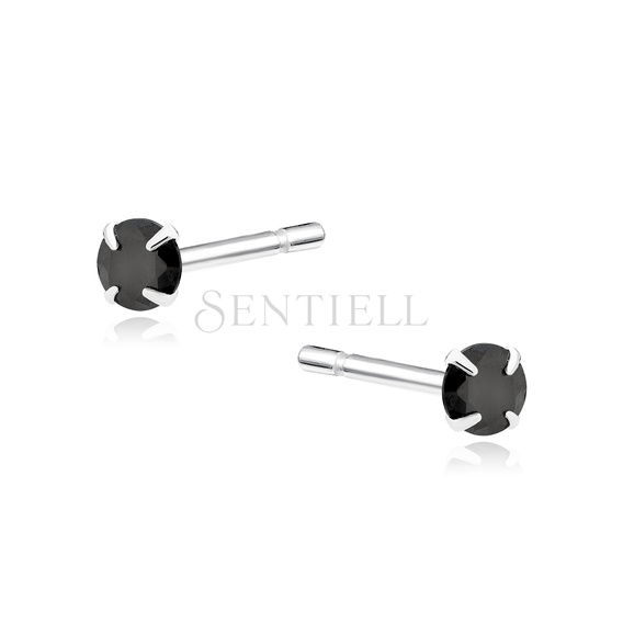 Silver (925) earrings round black zirconia diameter 3mm