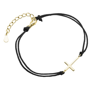 Silver (925) gold-plated bracelet with black cord and cross