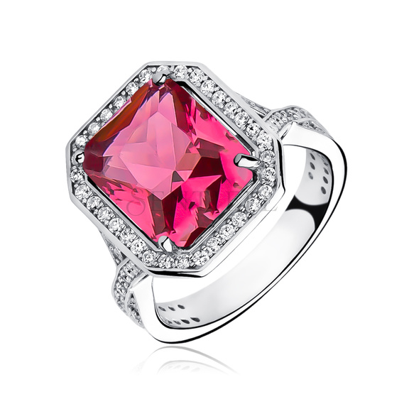 Silver fashionable (925) ring with ruby colored zirconia