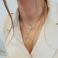 Silver (925) pendant cross with two rows of zirconia
