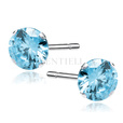 Silver (925) earrings round aquamarine zirconia diameter 7mm