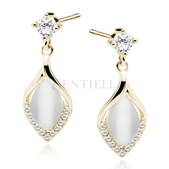 Silver (925) gold-plated earrings with white zirconias and ulexite