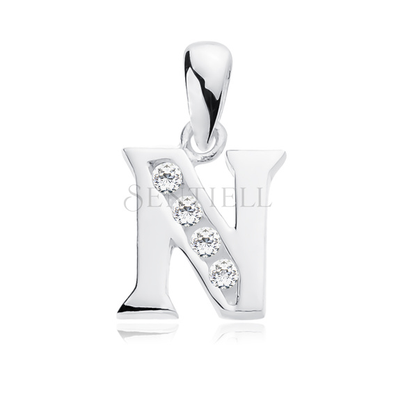 Silver (925) pendant white zirconia - letter N