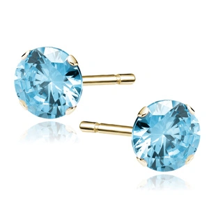 Silver (925) gold-plated earrings round aquamarine zirconia diameter 7mm