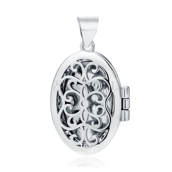 Silver (925) polished pendant - oval shaped locket