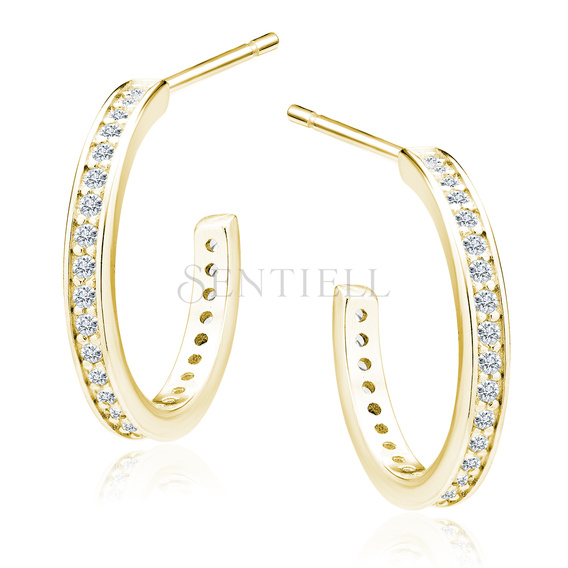 Silver (925) gold-plated earrings open hoop with white zirconias